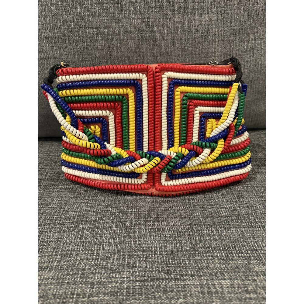 Vintage 1940s Telephone Phone Cord Rainbow Purse … - image 1